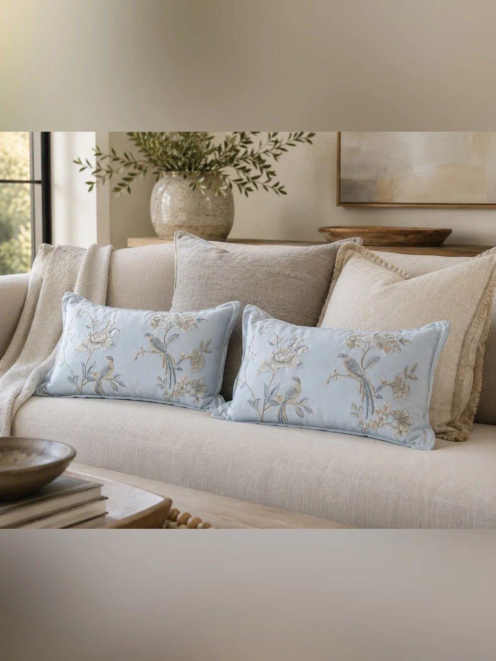 WAMSUTTA Chinoiserie Bird & Blossom Embroidered Lumbar Feather Insert #0630266A
